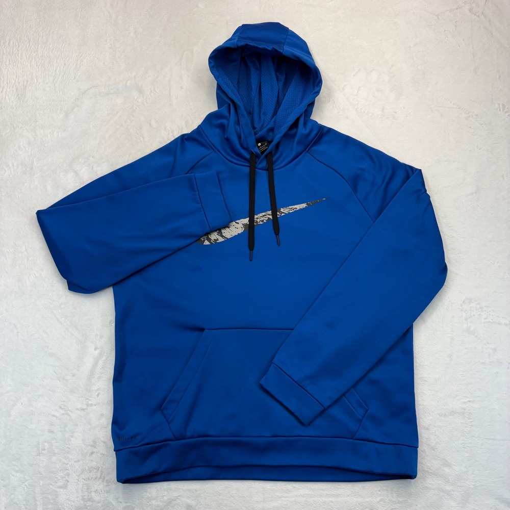Nike Dri-FIT Mens Blue Graphic Swoosh Pullover Hoodie Large L Activewear